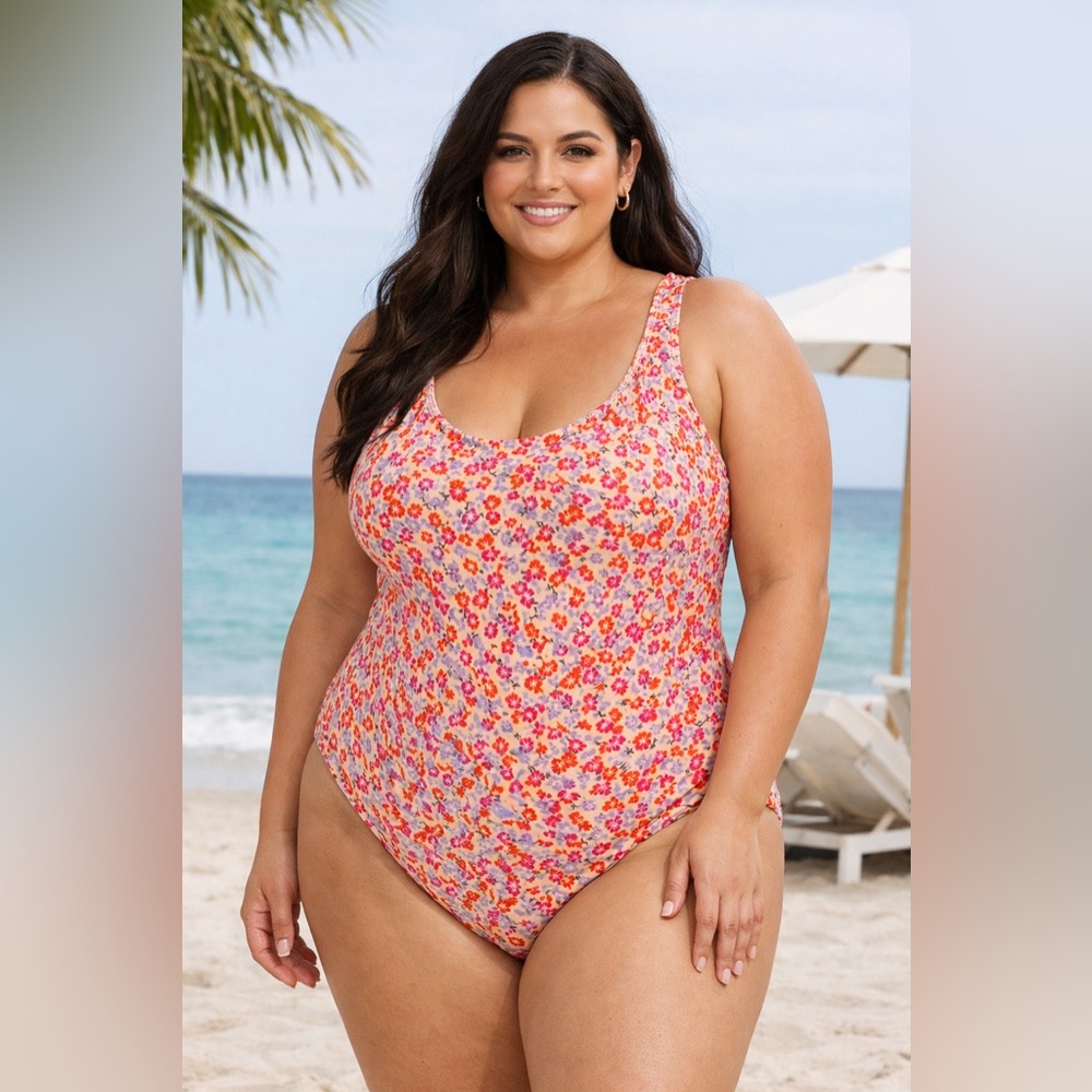 4X 5X NWT Amazon Essentials Floral Swimsuit Pink, Blue, & Red Flowers Plus Size